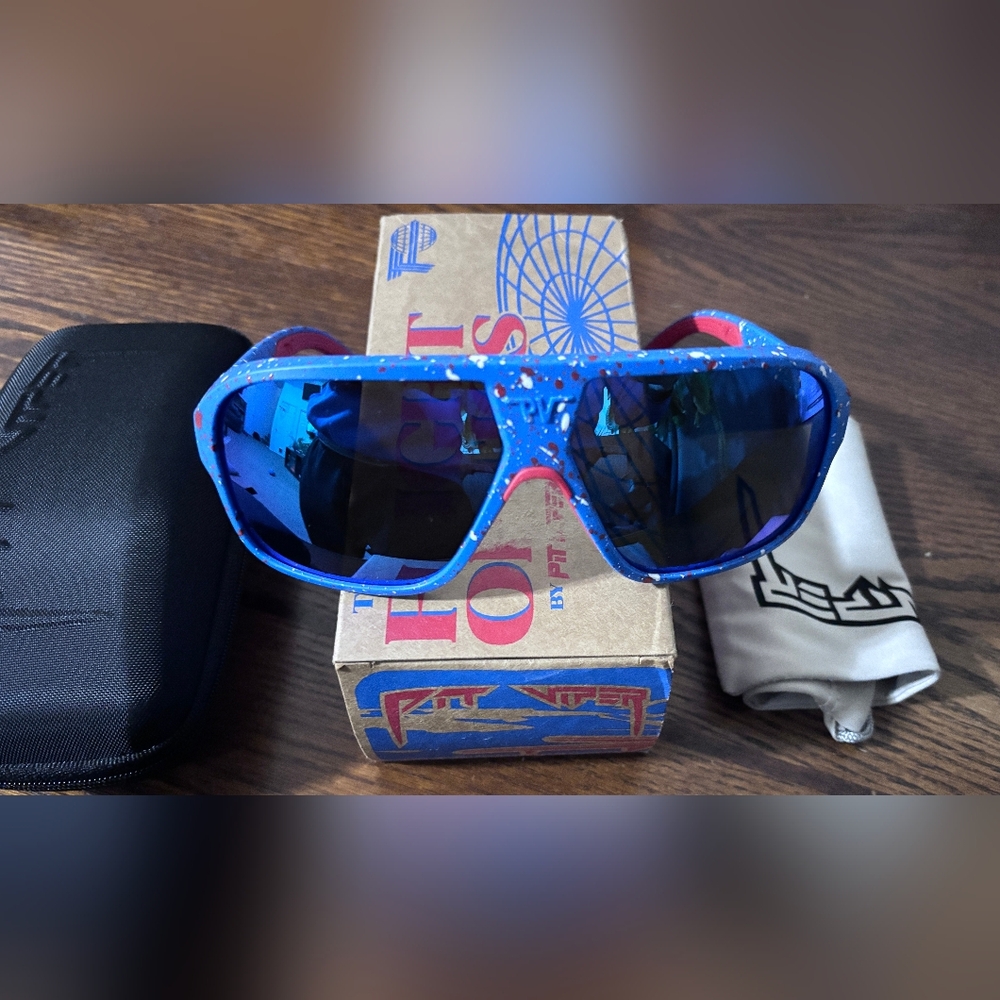 NEW Pit Viper Flight Optics Sunglasses - 80s Aviator Style - Blue Red White